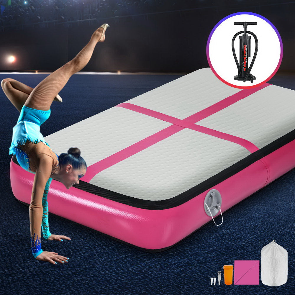 Everfit 1M Inflatable Air Track Board Tumbling Mat with Pump Airtrack Floor Gymnastics Pink