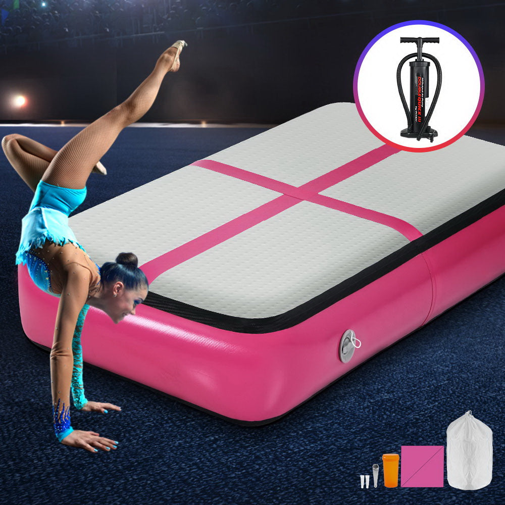 Everfit 1M Inflatable Air Track Board Tumbling Mat with Pump Airtrack Floor Gymnastics Pink