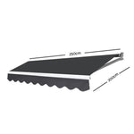 Instahut Retractable Outdoor Arm Awning 2.5 x 2M - Grey