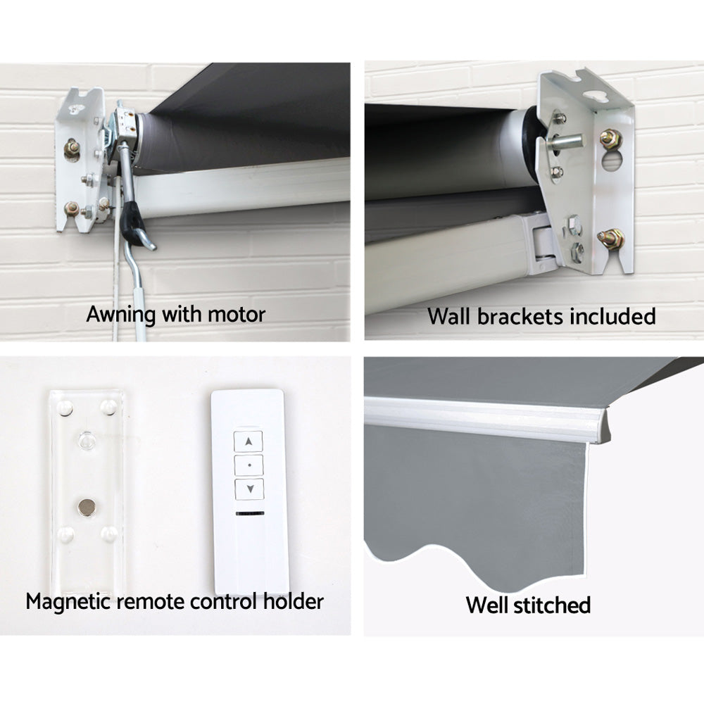 Instahut Motorised 3x2.5m Folding Arm Awning - Pearl Grey