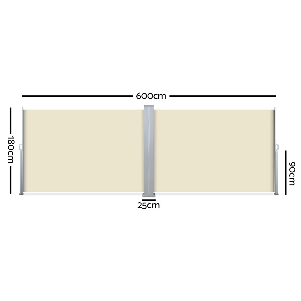 Instahut 1.8X6M Retractable Side Awning Garden Patio Shade Screen Panel Beige