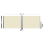 Instahut 1.8X6M Retractable Side Awning Garden Patio Shade Screen Panel Beige
