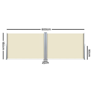Instahut 1.8X6M Retractable Side Awning Garden Patio Shade Screen Panel Beige