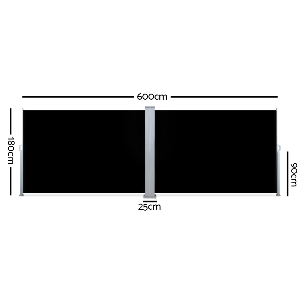 Instahut 1.8X6M Retractable Side Awning Garden Patio Shade Screen Panel Black