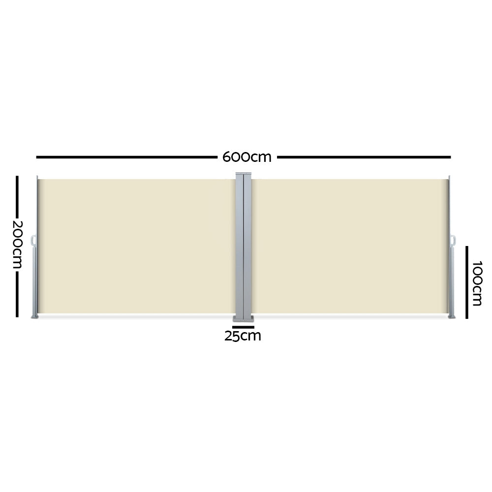 Instahut 2X6M Retractable Side Awning Garden Patio Shade Screen Panel Beige