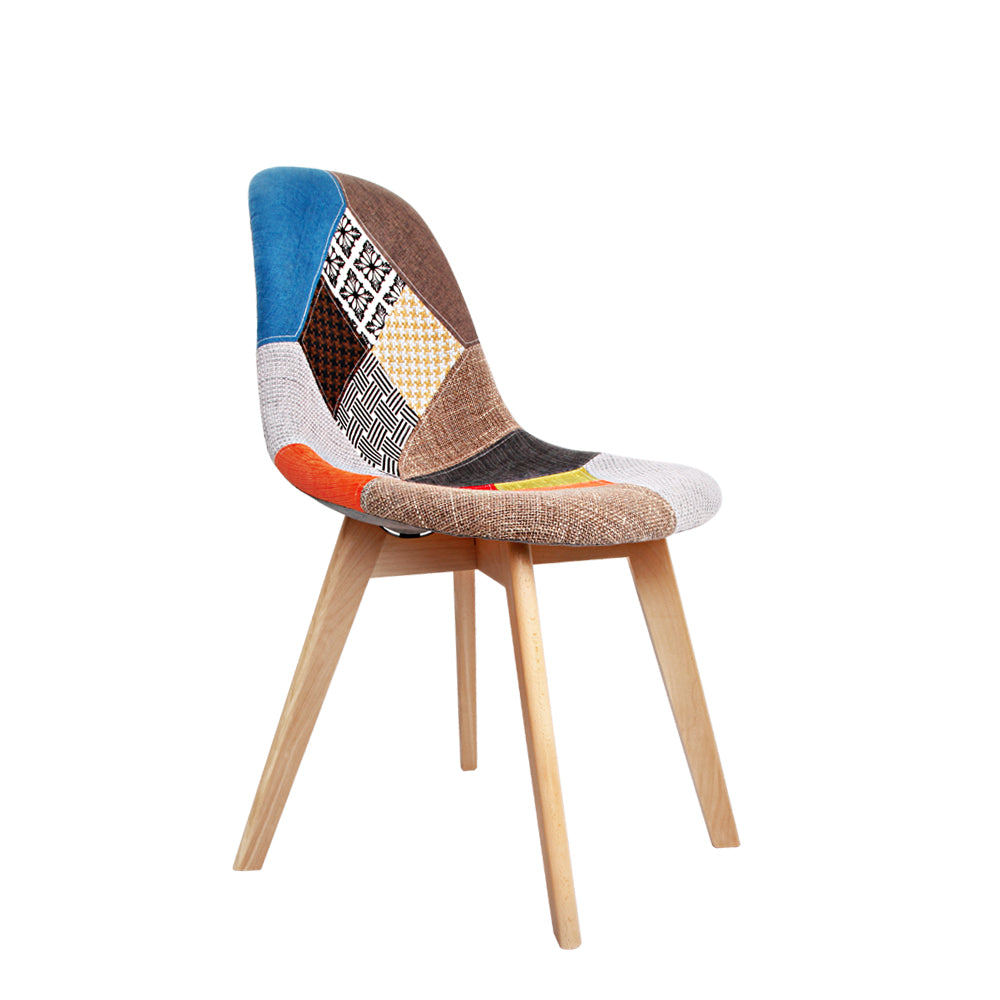 Artiss Set of 2 Retro Beech Fabric Dining Chair - Multi Colour