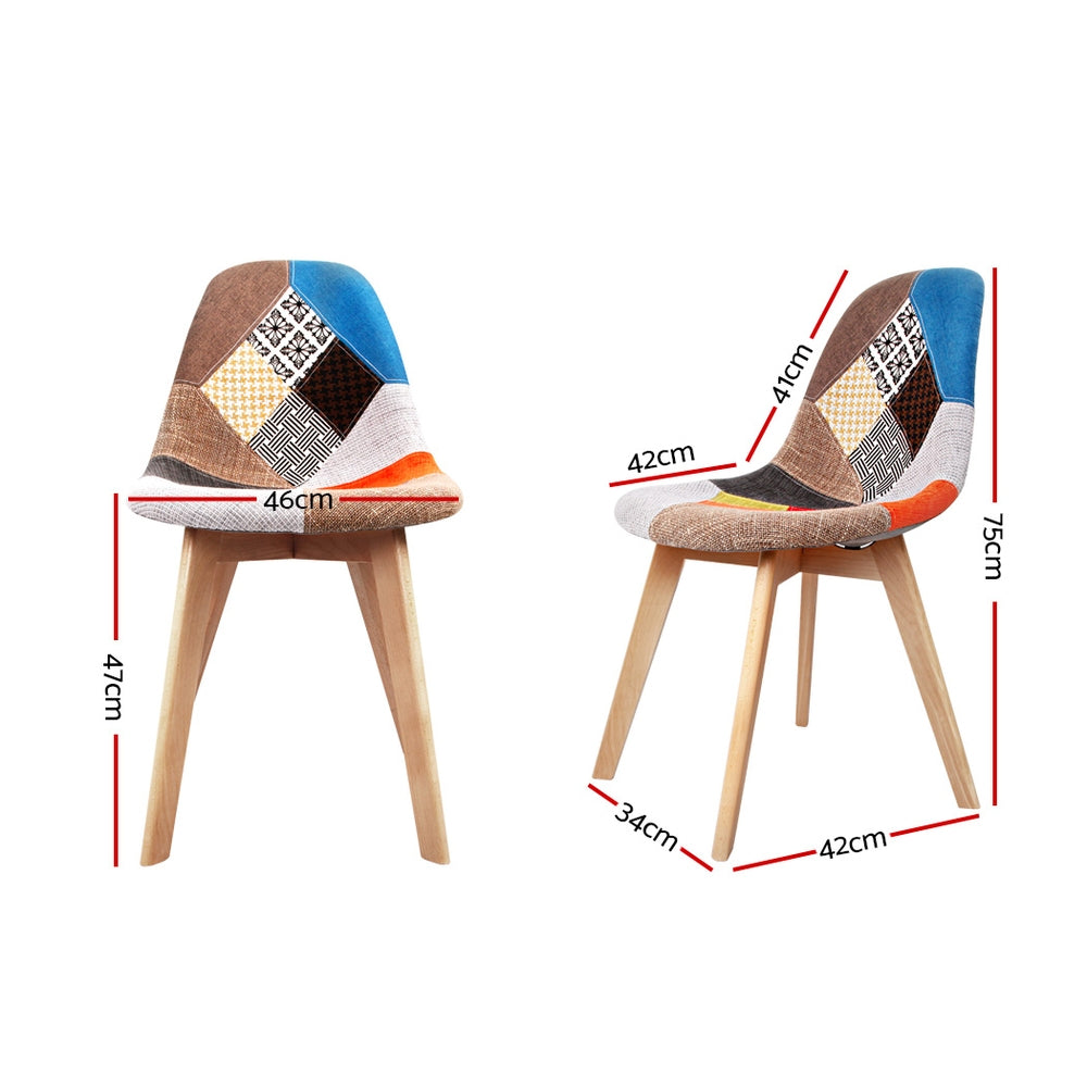 Artiss Set of 2 Retro Beech Fabric Dining Chair - Multi Colour