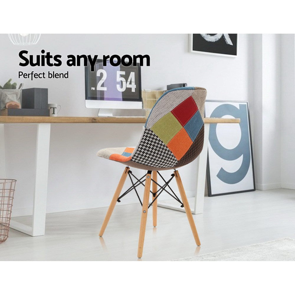 Artiss Set of 4 Retro Beech Fabric Dining Chair - Multi Colour