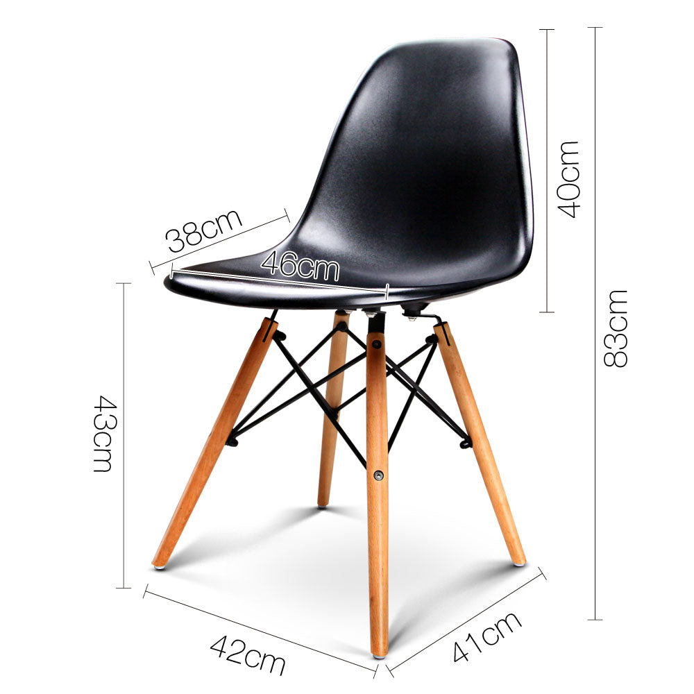 Artiss Set of 4 Retro Beech Wood Dining Chair - Black