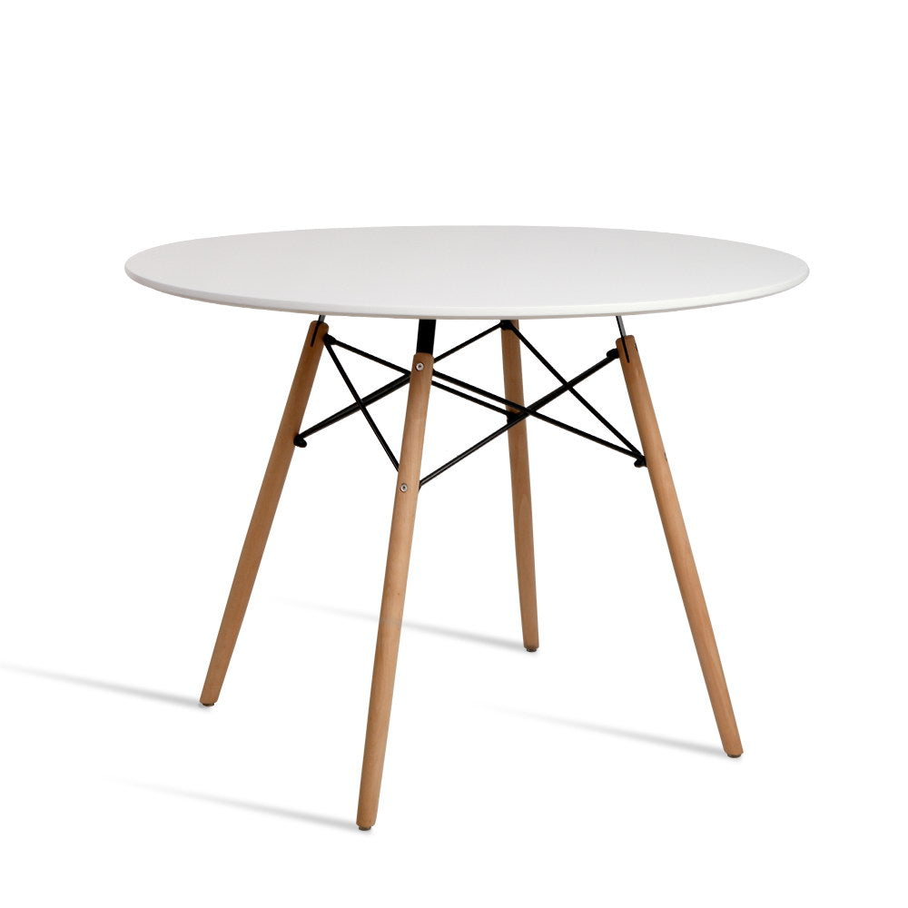 Artiss Round Beech Timber Dining Table - White