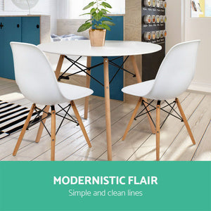 Artiss Round Beech Timber Dining Table - White