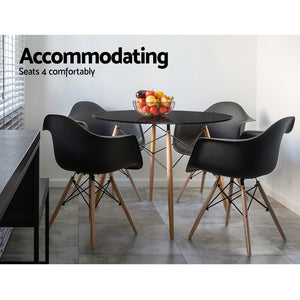 Artiss 4-Seater Round Replica Eames DSW Dining Table Kitchen Timber Black 90cm