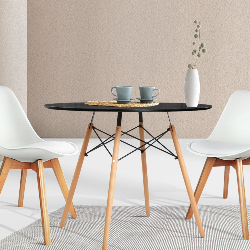 Artiss 4-Seater Round Replica Eames DSW Dining Table Kitchen Timber Black 90cm