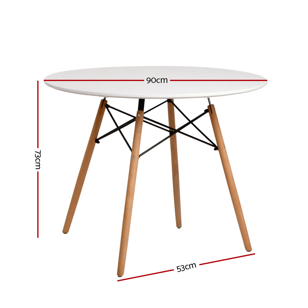 Artiss 4-Seater Round Replica Eames DSW Dining Table Kitchen Timber White 90cm