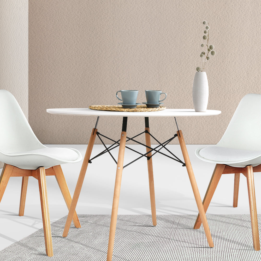 Artiss 4-Seater Round Replica Eames DSW Dining Table Kitchen Timber White 90cm