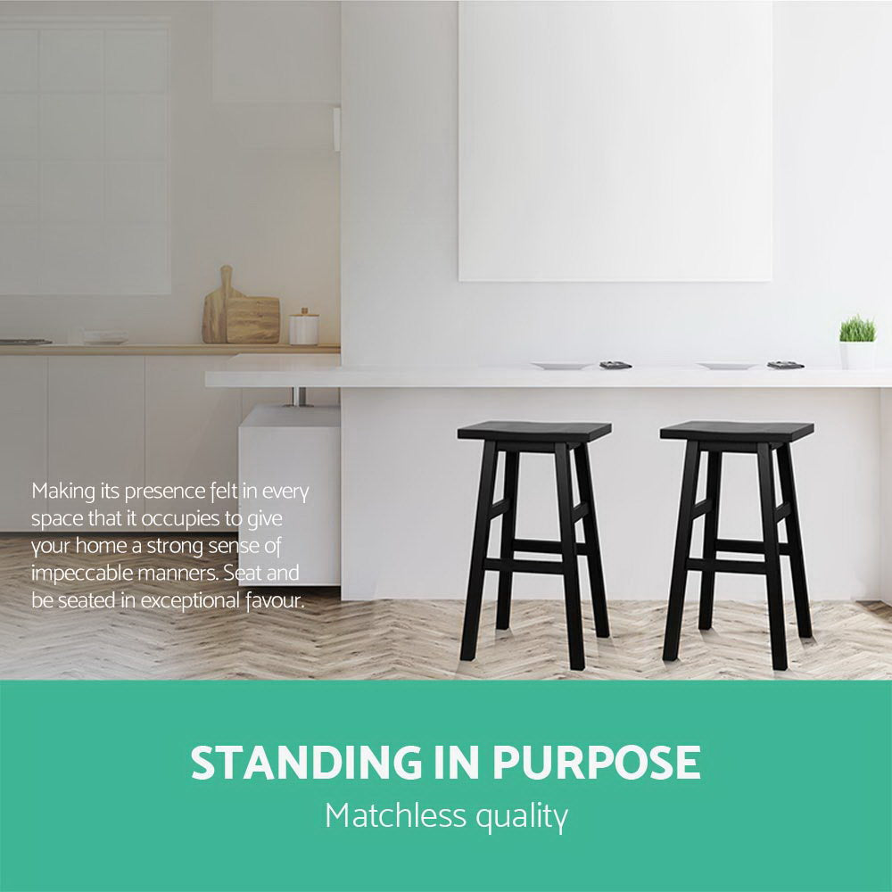 Artiss Set of 2 Wooden Backless Bar Stools - Black