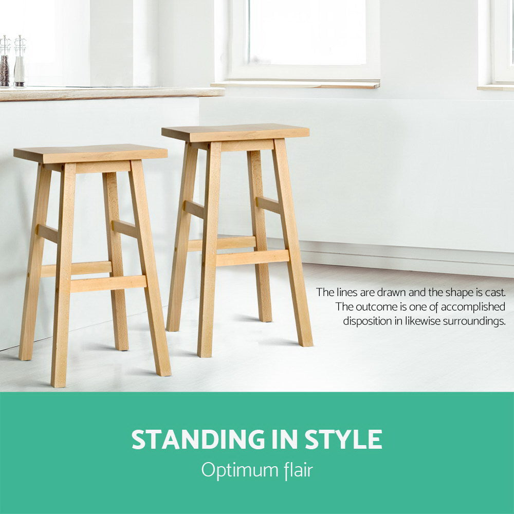 Artiss Set of 2 Wooden Backless Bar Stools - Natural