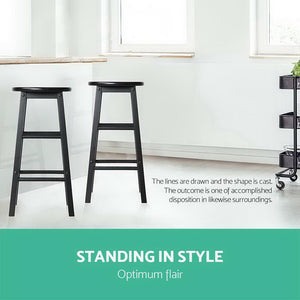 Artiss Set of 2 Beech Wood Backless Bar Stools - Black