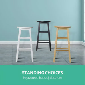 Artiss Set of 2 Beech Wood Backless Bar Stools - Black
