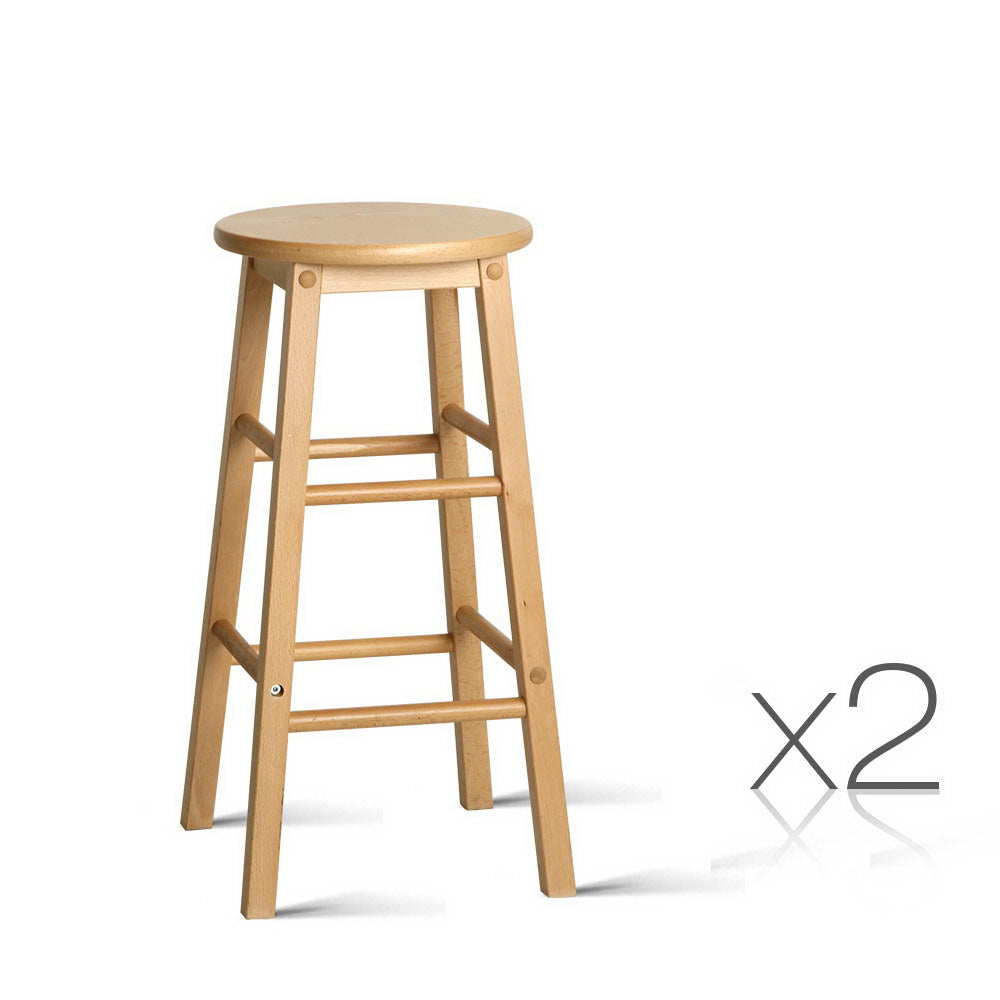 Artiss Set of 2 Beech Wood Backless Bar Stools - Natural