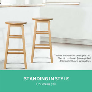 Artiss Set of 2 Beech Wood Backless Bar Stools - Natural