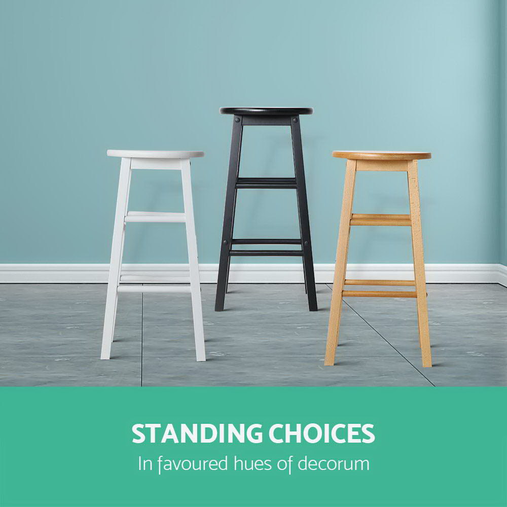 Artiss Set of 2 Beech Wood Backless Bar Stools - Natural