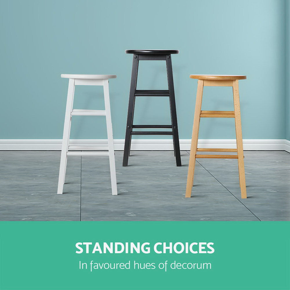 Artiss Set of 2 Beech Wood Backless Bar Stools - White