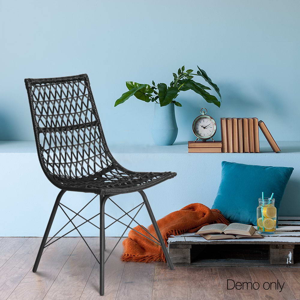 Artiss Set of 4 PE Wicker Dining Chair - Black