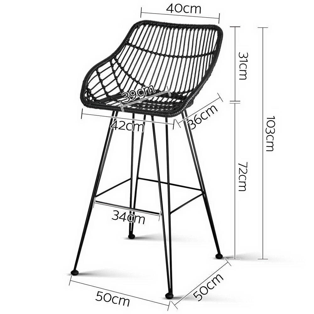 Artiss Set of 2 PE Wicker Bar Stools - Black