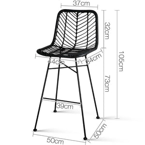 Artiss Set of 2 PE Wicker Bar Stools - Black