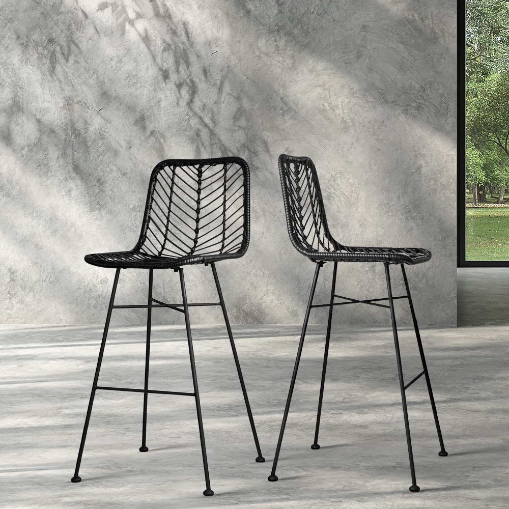 Artiss Set of 2 PE Wicker Bar Stools - Black