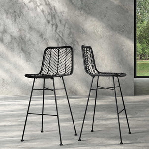 Artiss Set of 2 PE Wicker Bar Stools - Black