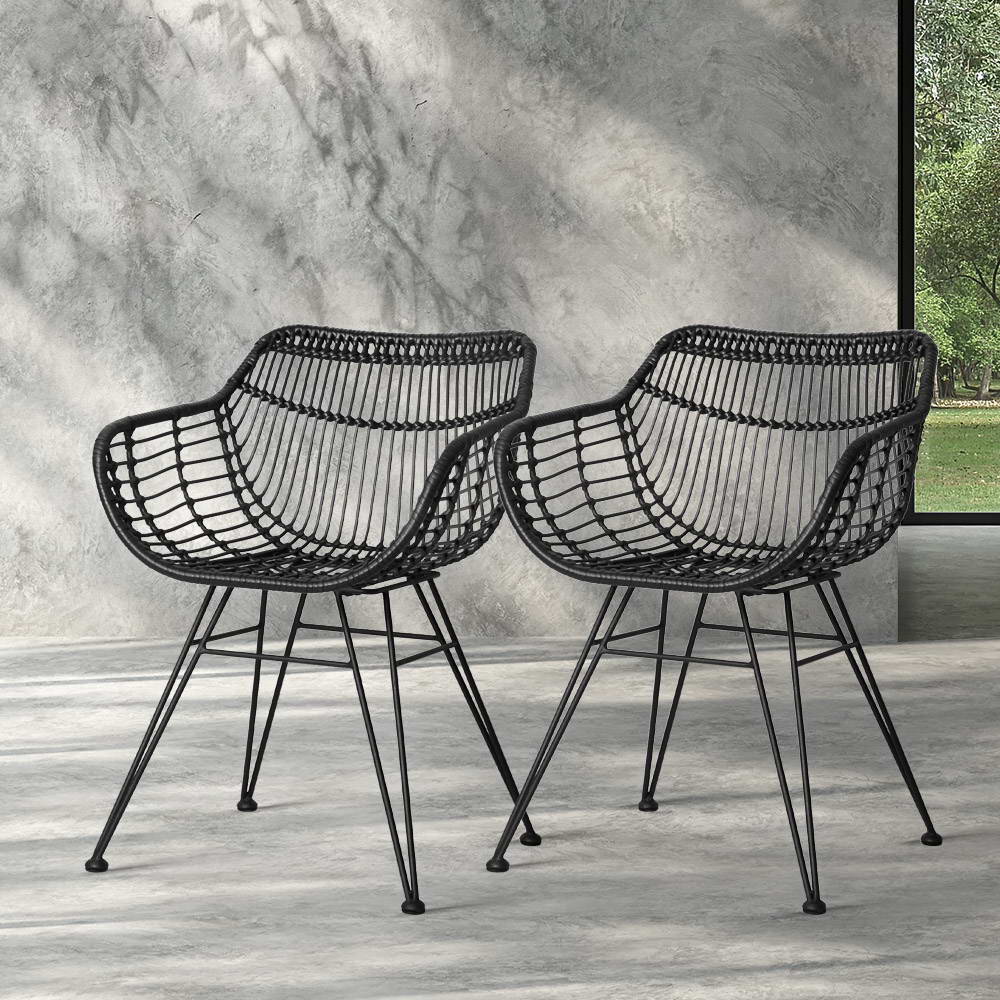 Artiss Set of 2 PE Wicker Dining Chair - Black