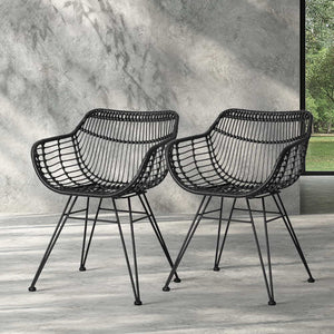 Artiss Set of 2 PE Wicker Dining Chair - Black