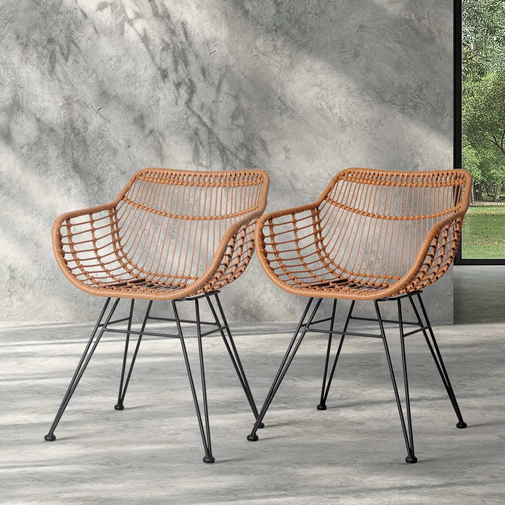 Artiss Set of 2 PE Wicker Dining Chair - Natural