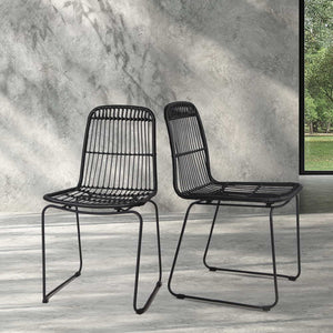 Artiss Set of 2 PE Wicker Dining Chair - Black