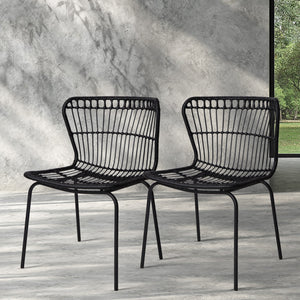 Artiss Set of 2 PE Wicker Dining Chair - Black