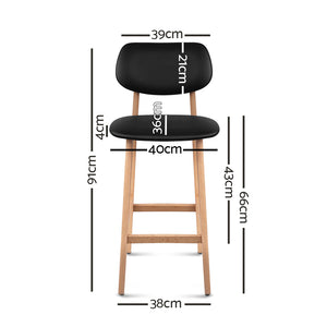 Artiss Set of 2 PU Leather Ramsey Bar Stools - Black