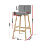 Artiss 2 x Kitchen Bar Stools Wooden Bar Stool Chairs Barstools Fabric Grey 67CM