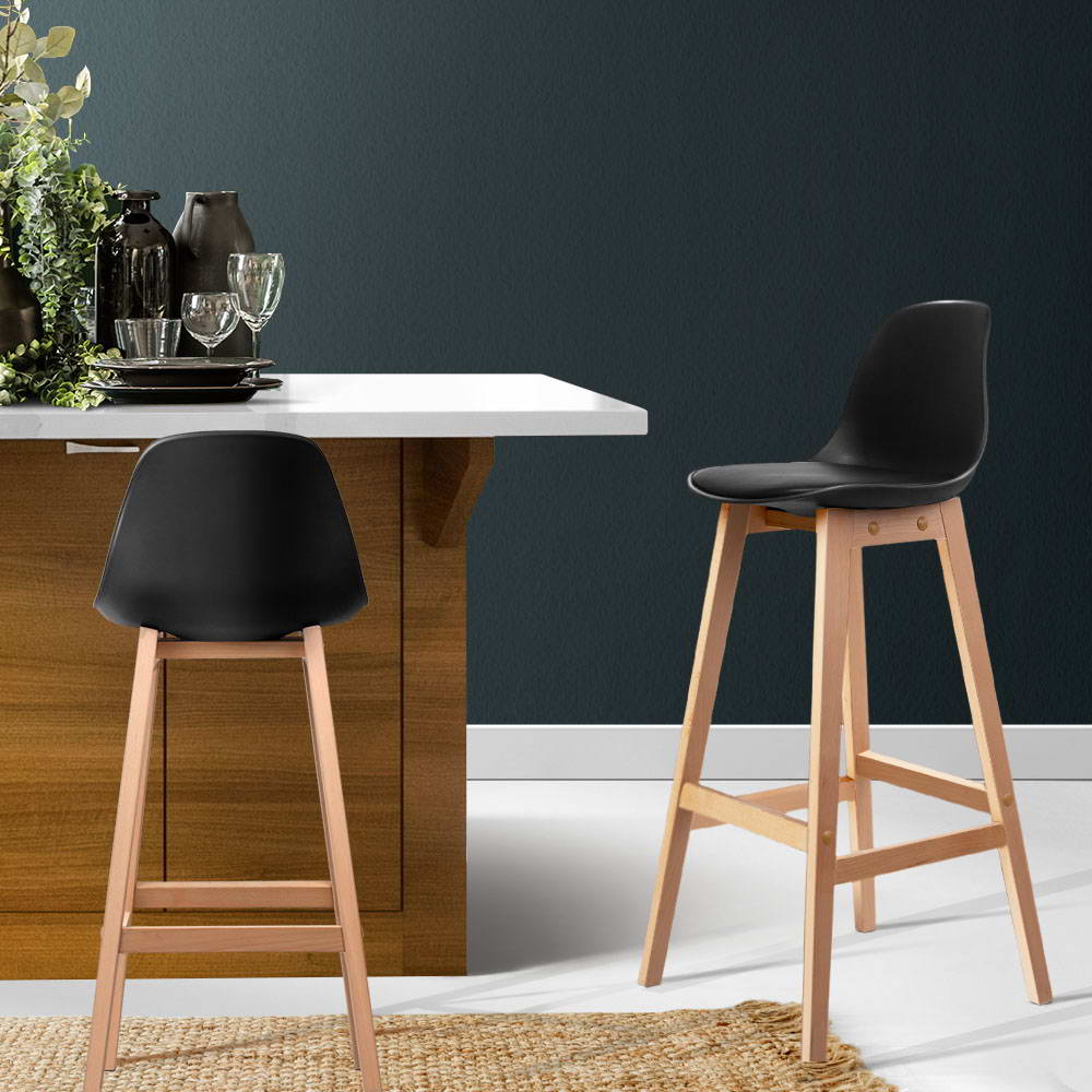 Artiss Set of 2 Beech Wood Bar Stools - Black