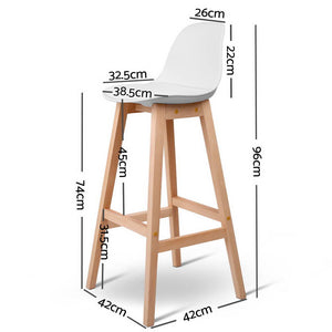 Artiss Set of 2 Beech Wood Bar Stools - White