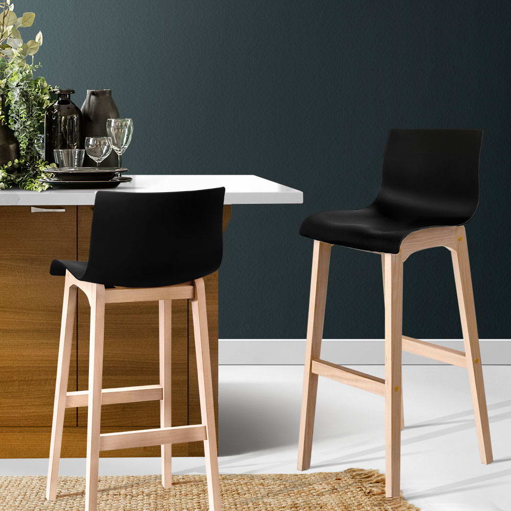 Artiss Set of 2 Beech Wood Bar Stools - Black