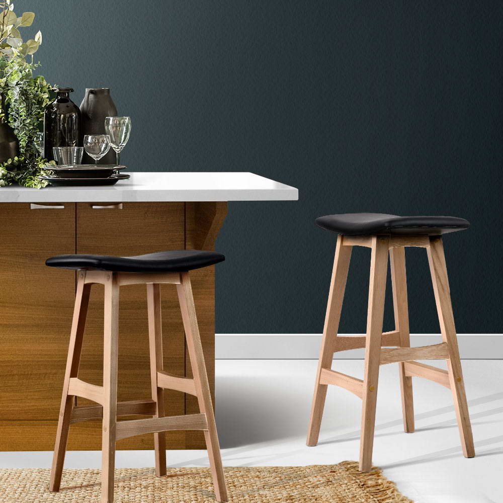 Artiss Set of 2 Beech Wood Bar Stools - Black