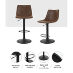 Artiss 2x Kitchen Bar Stools Gas Lift Bar Stool Chairs Swivel Vintage Leather Brown Coated Legs