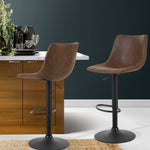 Artiss 2x Kitchen Bar Stools Gas Lift Bar Stool Chairs Swivel Vintage Leather Brown Coated Legs