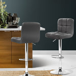 Artiss 2x Leather Bar Stools NOEL Kitchen Chairs Swivel Bar Stool Gas Lift Grey