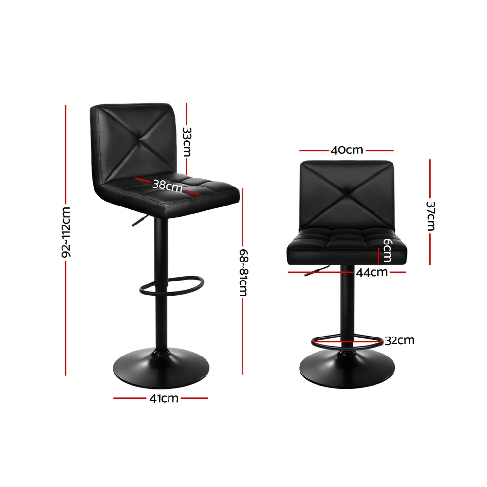 Artiss Set of 2 PU Leather Gas Lift Bar Stools - Black