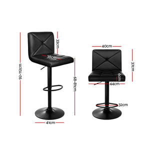Artiss Set of 2 PU Leather Gas Lift Bar Stools - Black