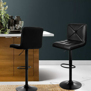 Artiss Set of 2 PU Leather Gas Lift Bar Stools - Black