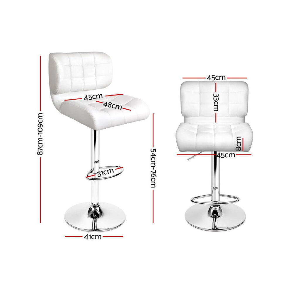 Artiss Set of 2 PU Leather Gas Lift Bar Stools - White